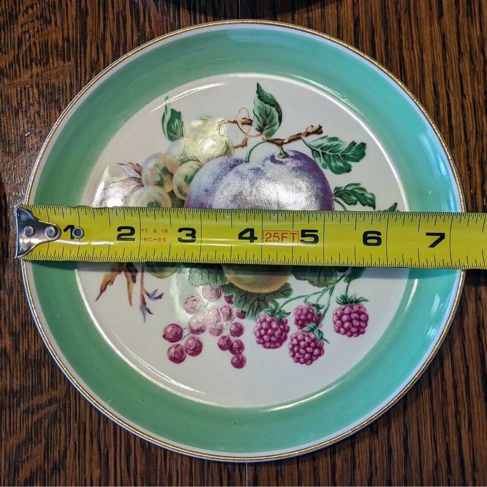 W S George 4 Vintage Fruit Motif Salad Plates 7.25" Apple Grape Pear Plum Gold - Picture 11 of 12